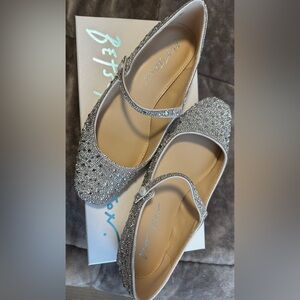 Betsey Johnson Silver Crystal Flats